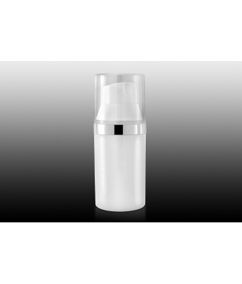 Flacon airless 30 ml alb cu banda argintie