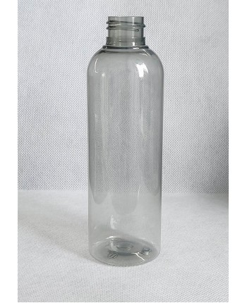 Flacon 200 ml din PET 100% reciclat, transparent, cu pompa alba/neagra/aurie