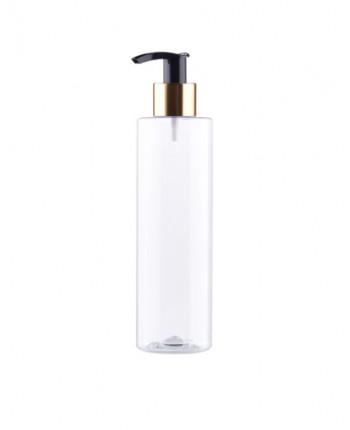 Flacon 250 ml RPET (PET 100% reciclat) transparent cu pulverizator sau dispenser alb/negru/auriu