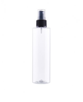 Flacon 200 ml RPET (PET100% reciclat) transparent, cu pompa sau pulverizator alb/negru/auriu